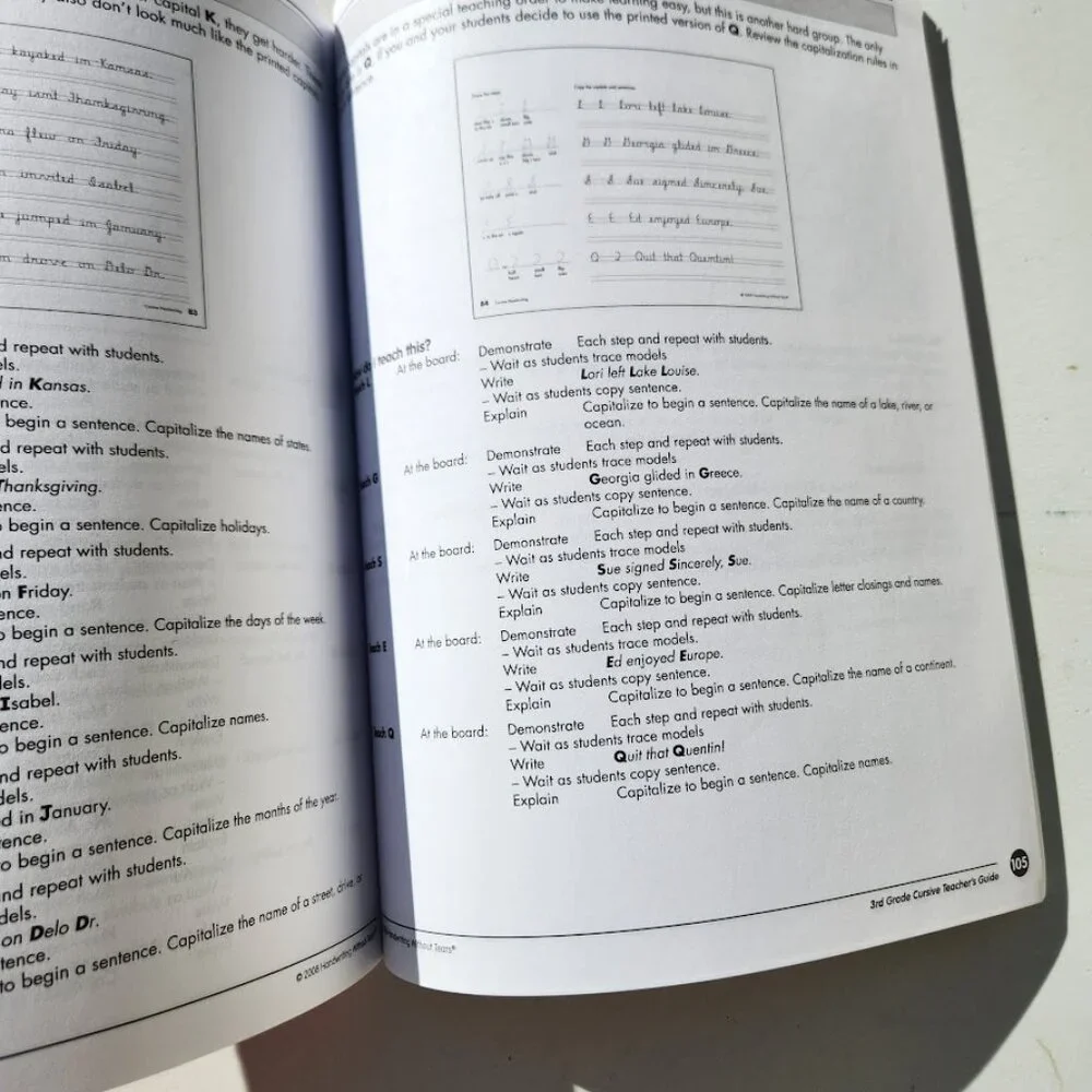 Handwriting Without Tears 3rd Grade Cursive Teacher's Guide Writing Book Key